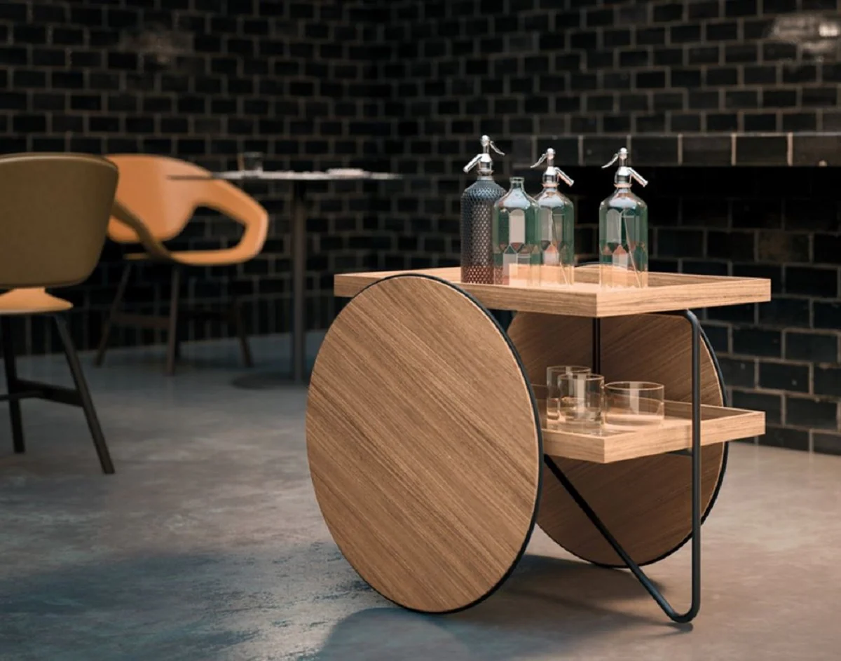 Luxury side table with wheels natural / black - Made in Italy