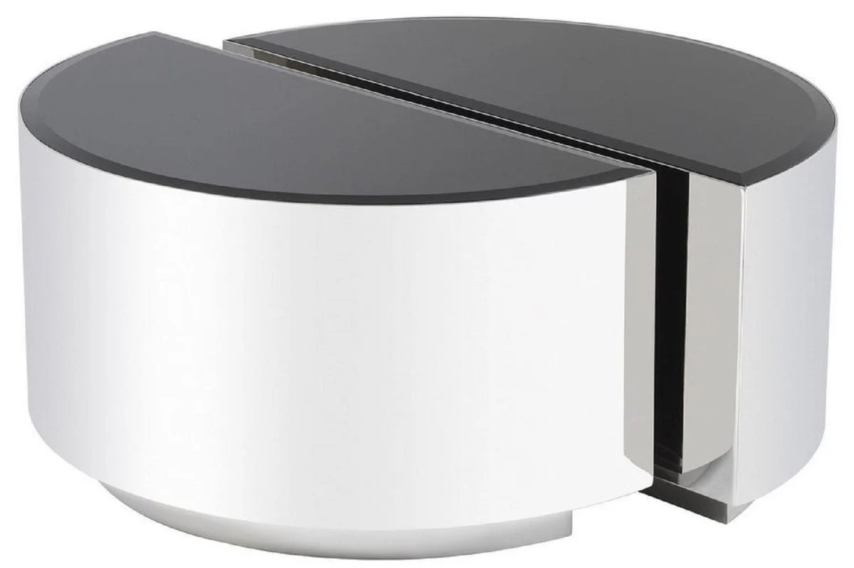 Luxury side table set silver / black - 2 semicircular stainless steel tables with beveled glass tops - luxury living room furniture