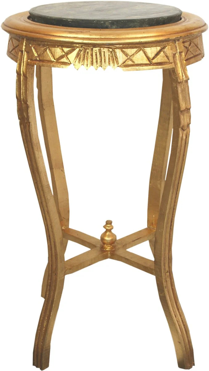 Baroque side table with marble top gold / black Ø 40 x H. 69 cm - Round hand-carved antique style telephone table flower table