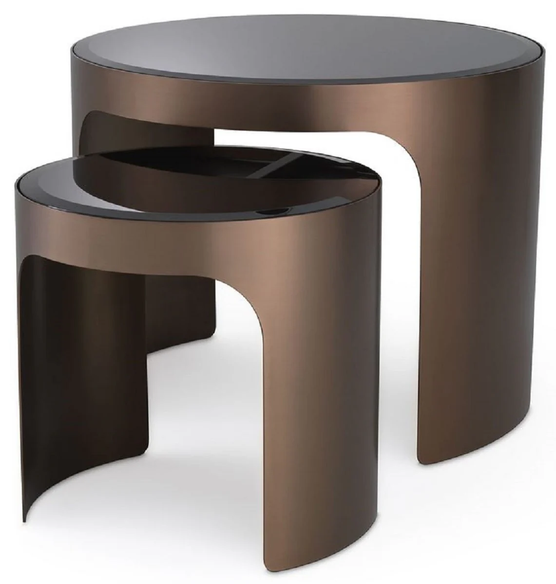 Luxury side table set copper / black - 2 round stainless steel tables with beveled glass tops - luxury living room furniture