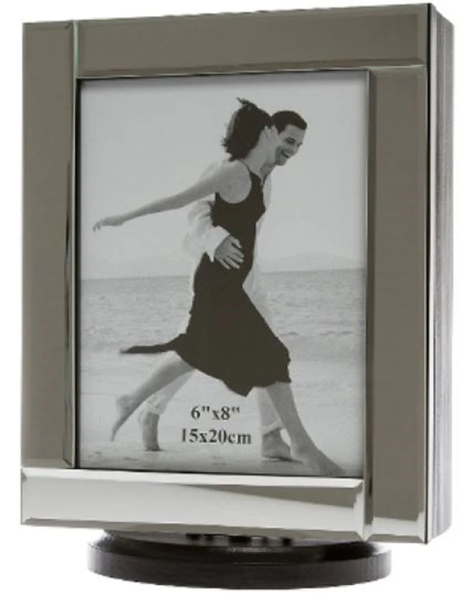 Luxury jewelry cabinet black / cream / silver 20 x 15 x H. 27 cm - Small jewelry cabinet with photo frame, mirror door and rotating base