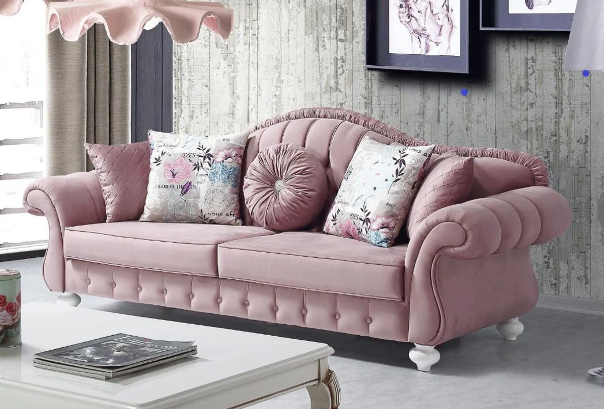Baroque sofa pink / white 225 x 83 x H. 92 cm - living room sofa in baroque style - baroque furniture