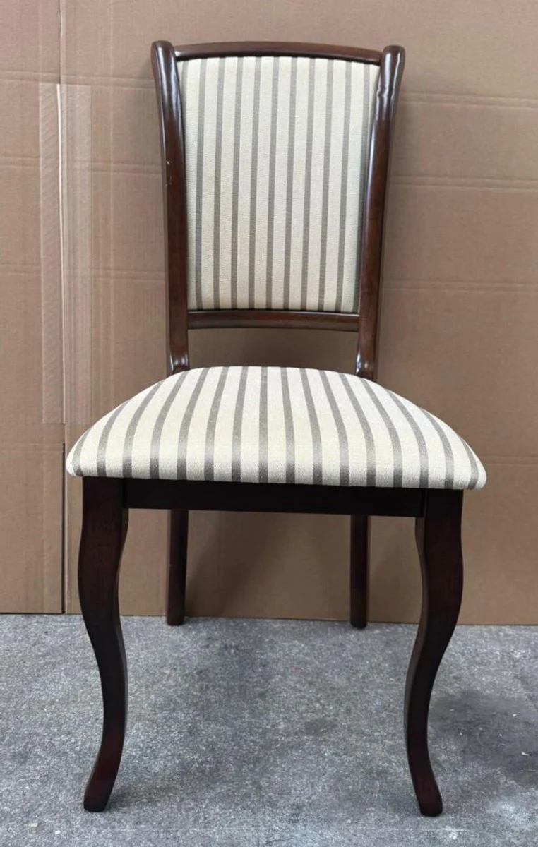 Barock Esszimmer Stuhl Creme / Silber / Dunkelbraun - Esszimmer Möbel