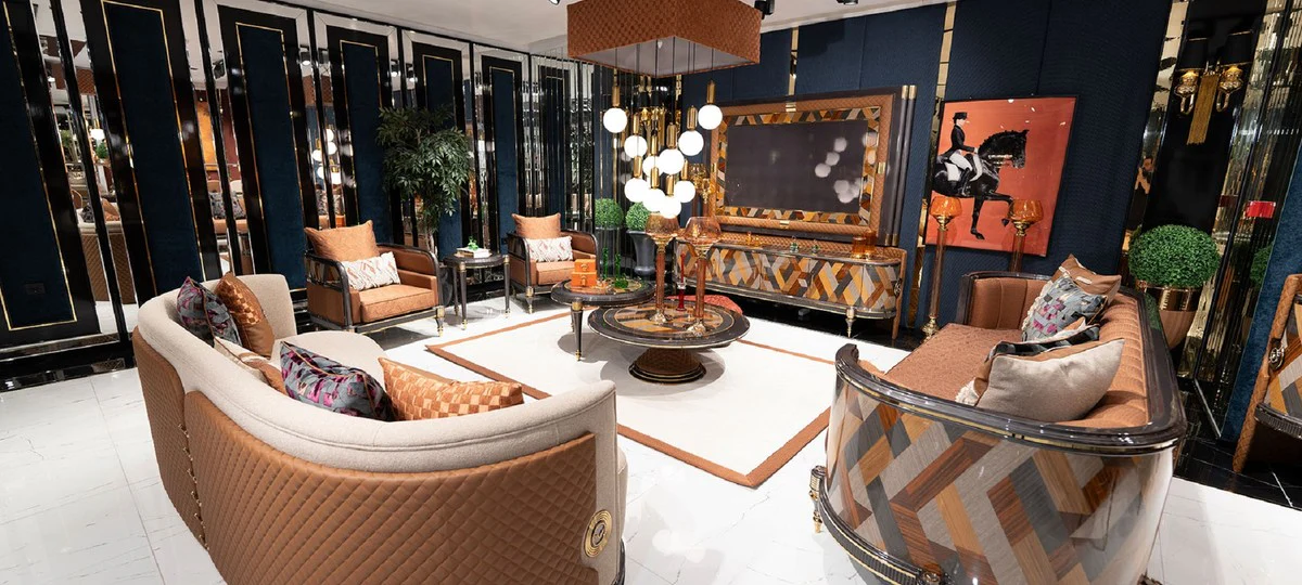 Luxury Art Deco Coffee Table Set of 2 Gray / Multicolored / Brown / Gold - Luxury Art Deco Living Room Tables - Luxury Art Deco Living Room Furniture