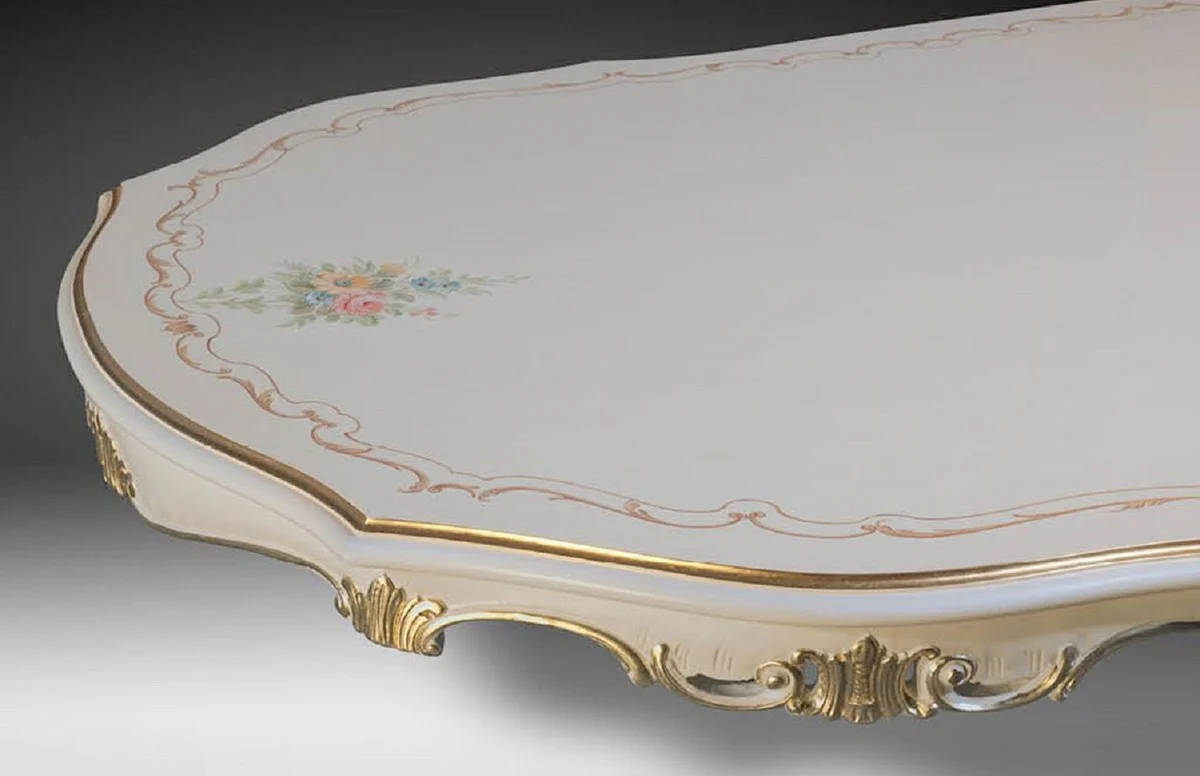 Luxury Baroque Dining Table Ivory / Multicolored / Gold 700 cm - Huge Solid Wood Dining Room Table in Baroque Style - Baroque Dining Room & Hotel Furniture - Luxury Quality - Made in Italy