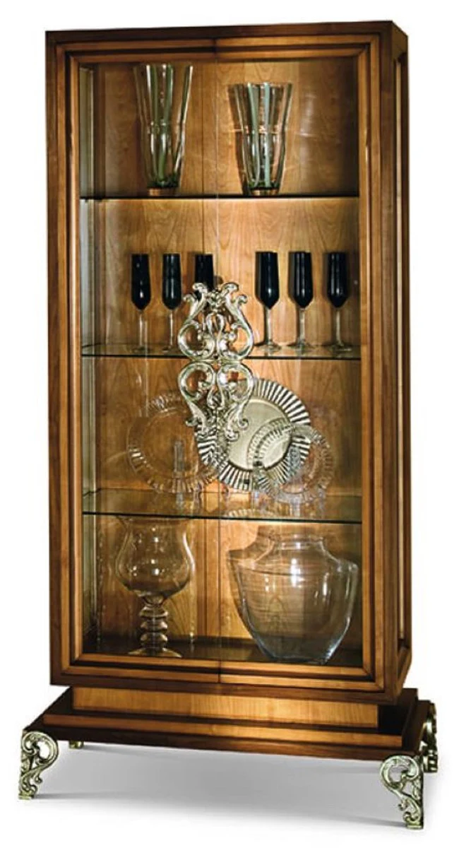 Luxury baroque display cabinet with 2 glass doors brown / silver H. 201 cm - Baroque furniture - Made in Italy