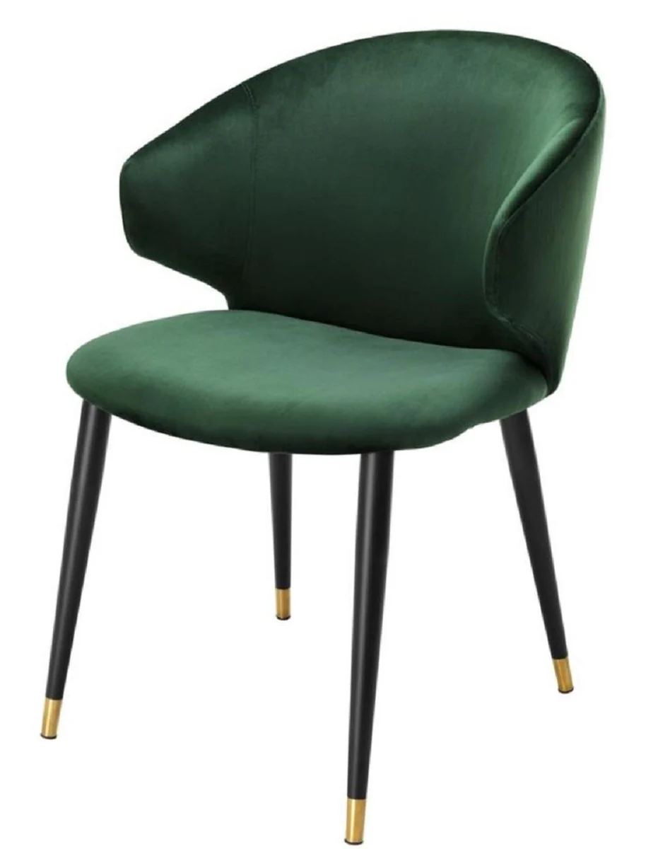 Luxury dining room chair with armrests dark green / black / gold 57 x 66 x H. 83 cm - dining room furniture