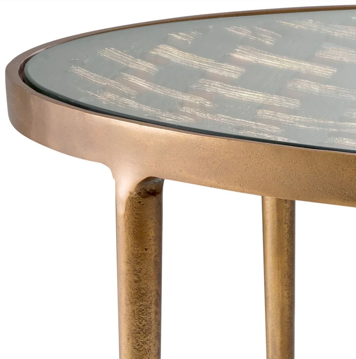 Luxury coffee table antique brass Ø 90 x H. 44.5 cm - Round aluminum living room table with glass top - Luxury furniture - Living room furniture - Luxury furnishings