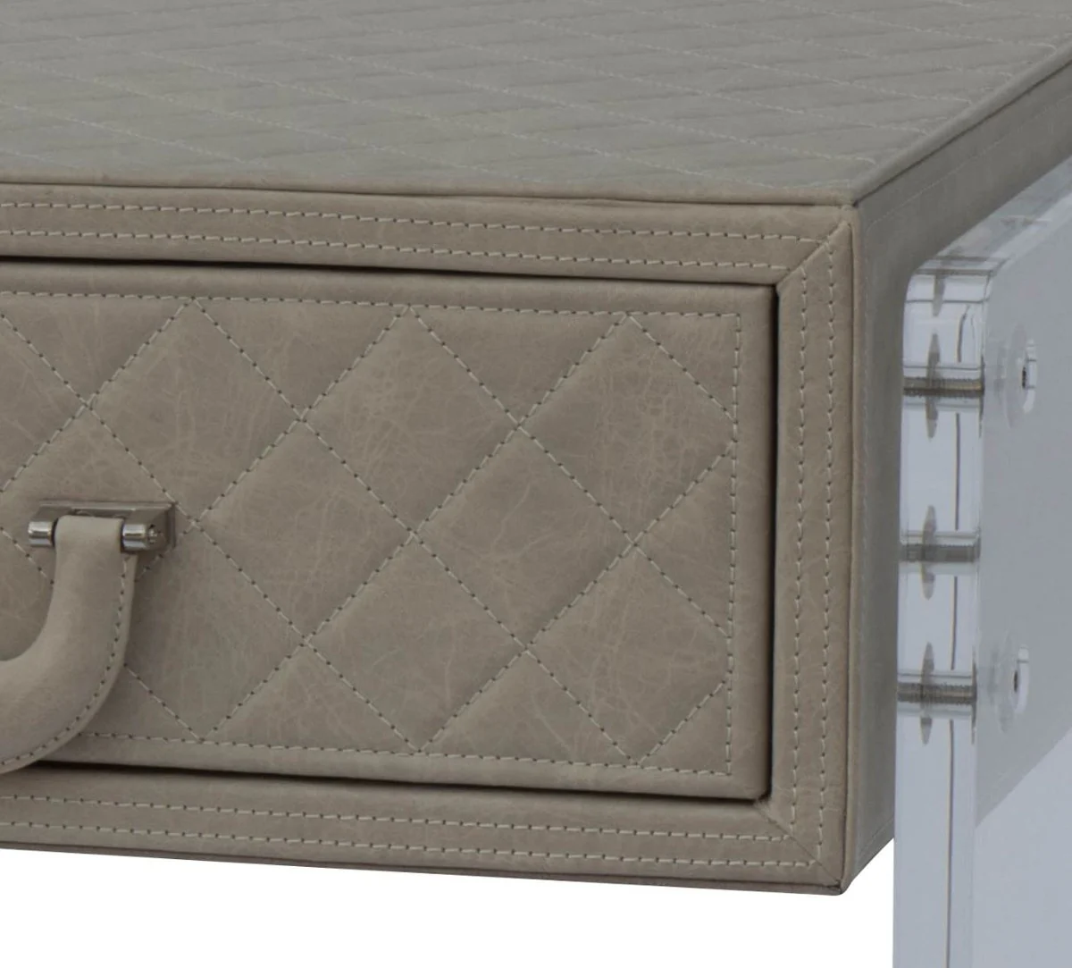 Luxury bedside table with drawer Cappuccino / silver 59 x 53 x H. 72 cm - Elegant side table with high-quality leather - Luxury bedroom furniture