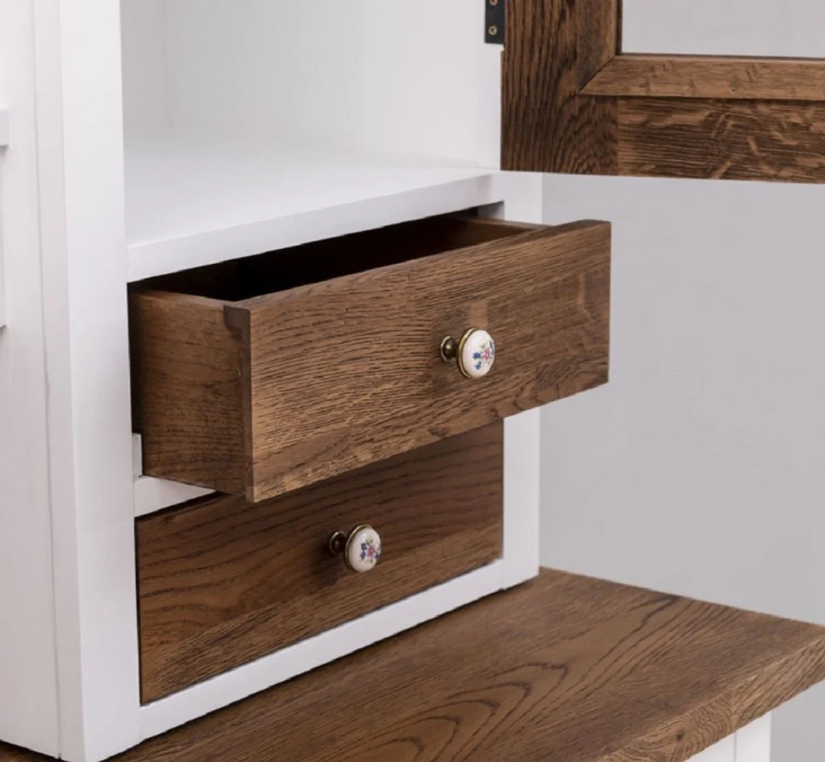 Country house style dining room cabinet white / dark brown 137 x 50 x H. 197 cm - solid wood kitchen cabinet - dining room furniture in country house style - country house style dining room furnishings