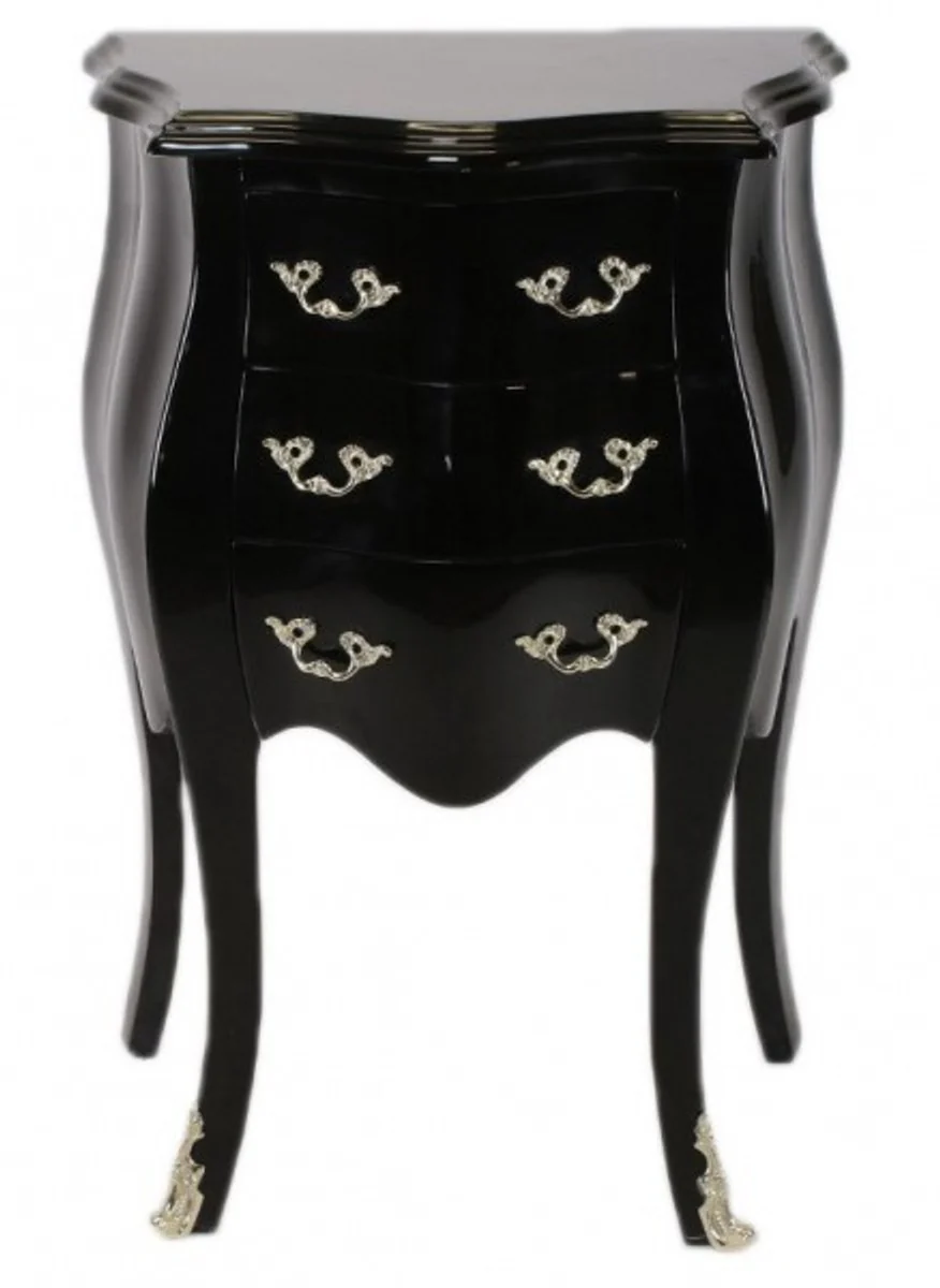Baroque chest of drawers black H 70 cm, W 50 cm - bedside table cabinet with 3 drawers