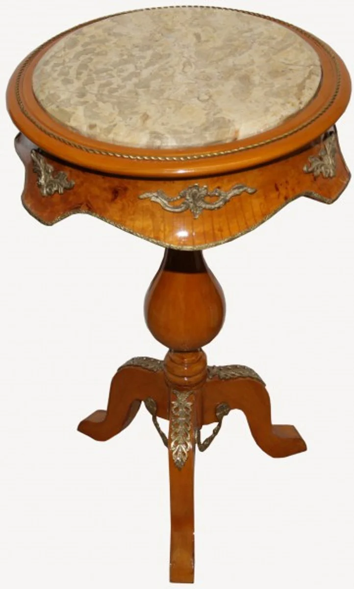 Baroque side table model mahogany light brown with marble top 70 x 42 cm