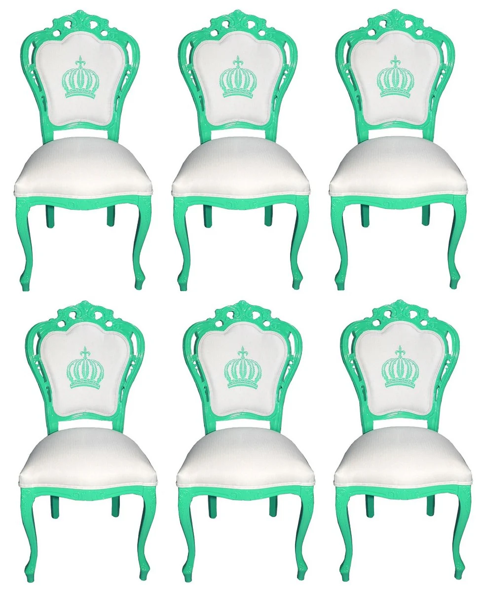 Pompöös by Luxury Baroque Dining Room Chairs White / Green - Pompöös Baroque Chairs designed by Harald Glööckler - 6 Dining Room Chairs - Baroque Furniture