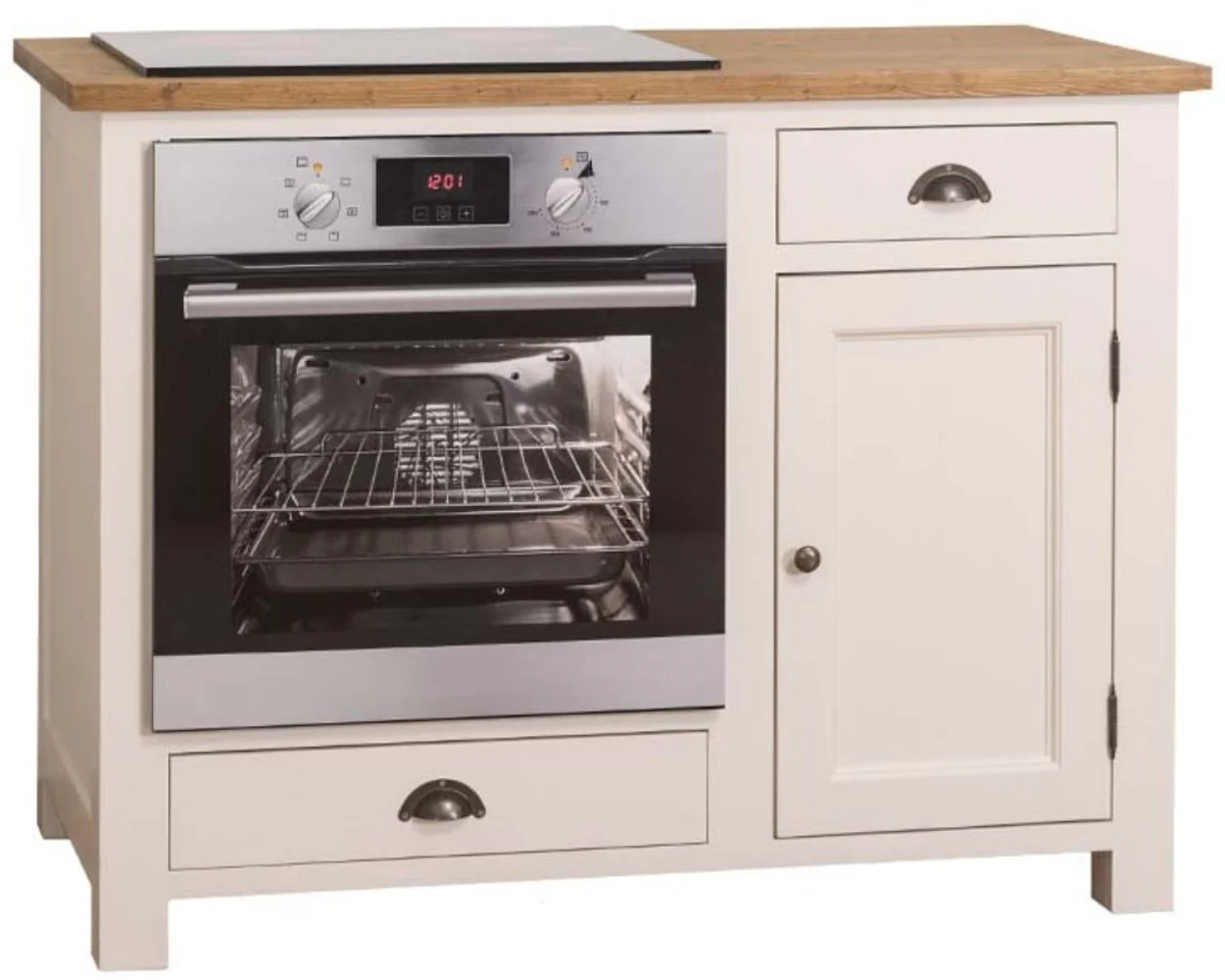 Country house style stove conversion cabinet with door and 2 drawers cream / natural color 120 x 65 x H. 90 cm - kitchen furniture