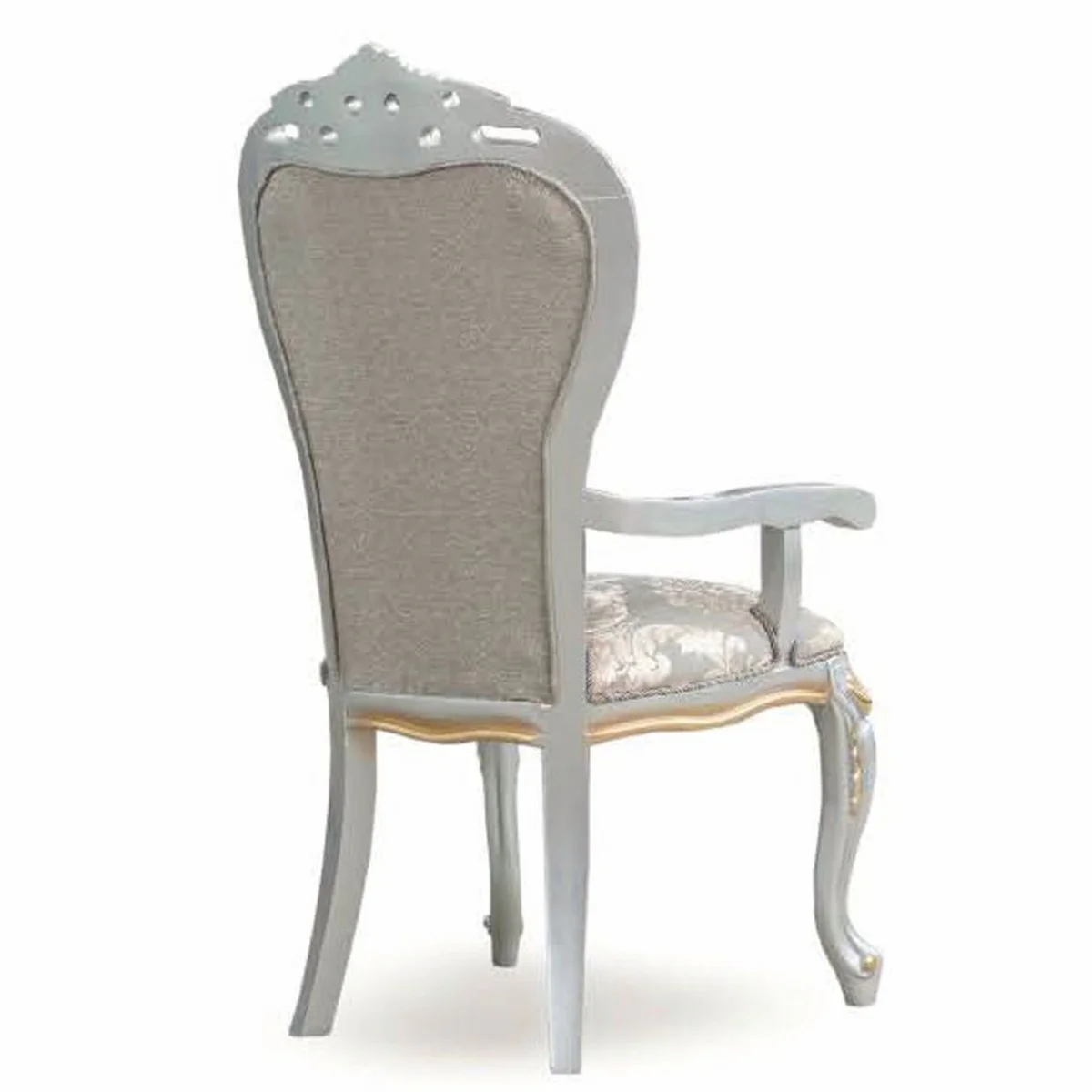 Luxury Baroque Dining Room Chair with Armrests Gray / Silver / Gold - Baroque Furniture