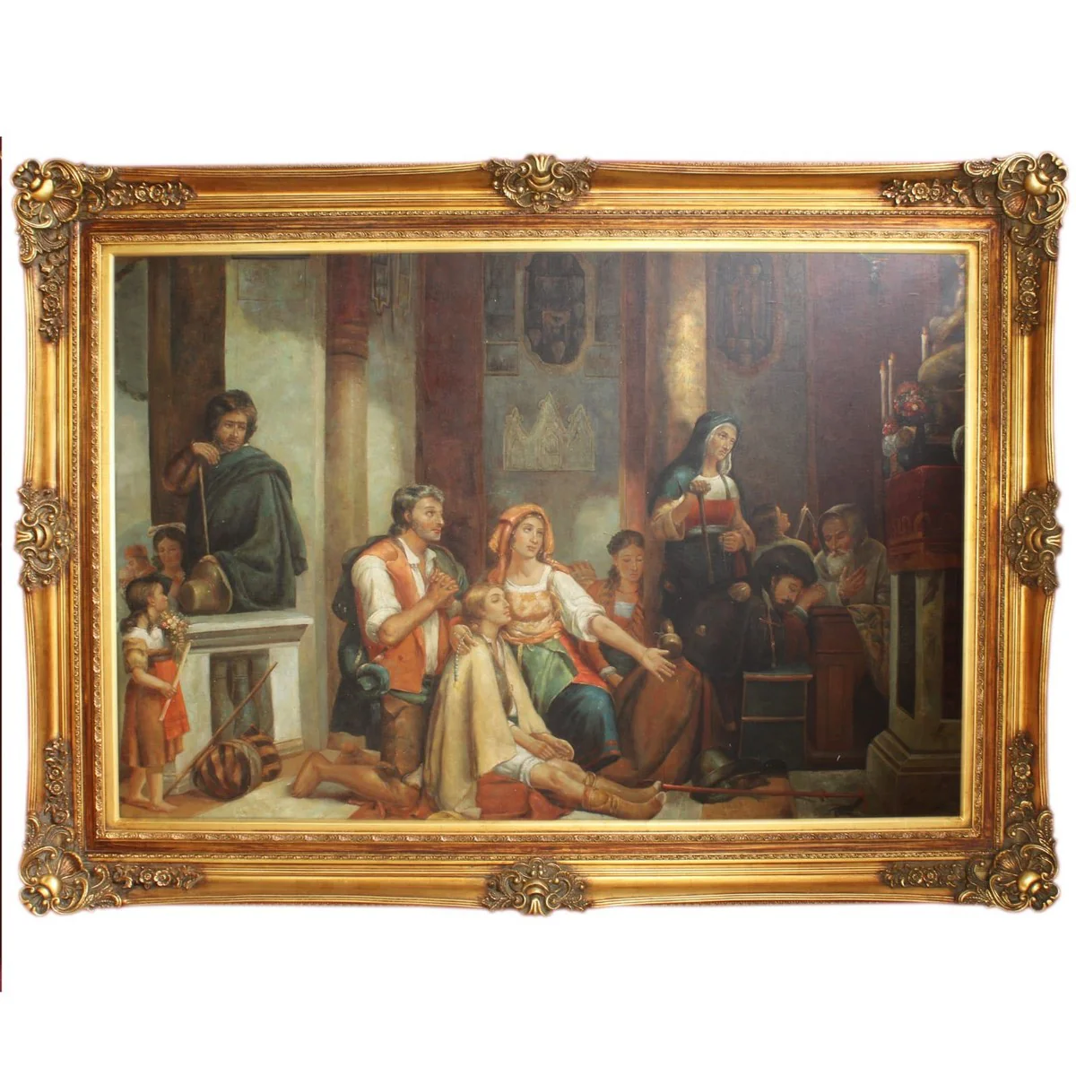 Huge hand-painted baroque oil painting church service gold splendor frame 225 x 165 x 10 cm - solid material