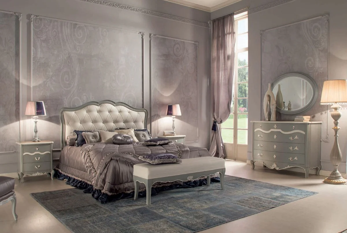 Luxury Baroque Nightstand with 3 Drawers Gray / White - Handmade Baroque Bedside Table - Baroque Bedroom Furniture - Luxury Furniture in Baroque Style - Luxury Quality - Made in Italy