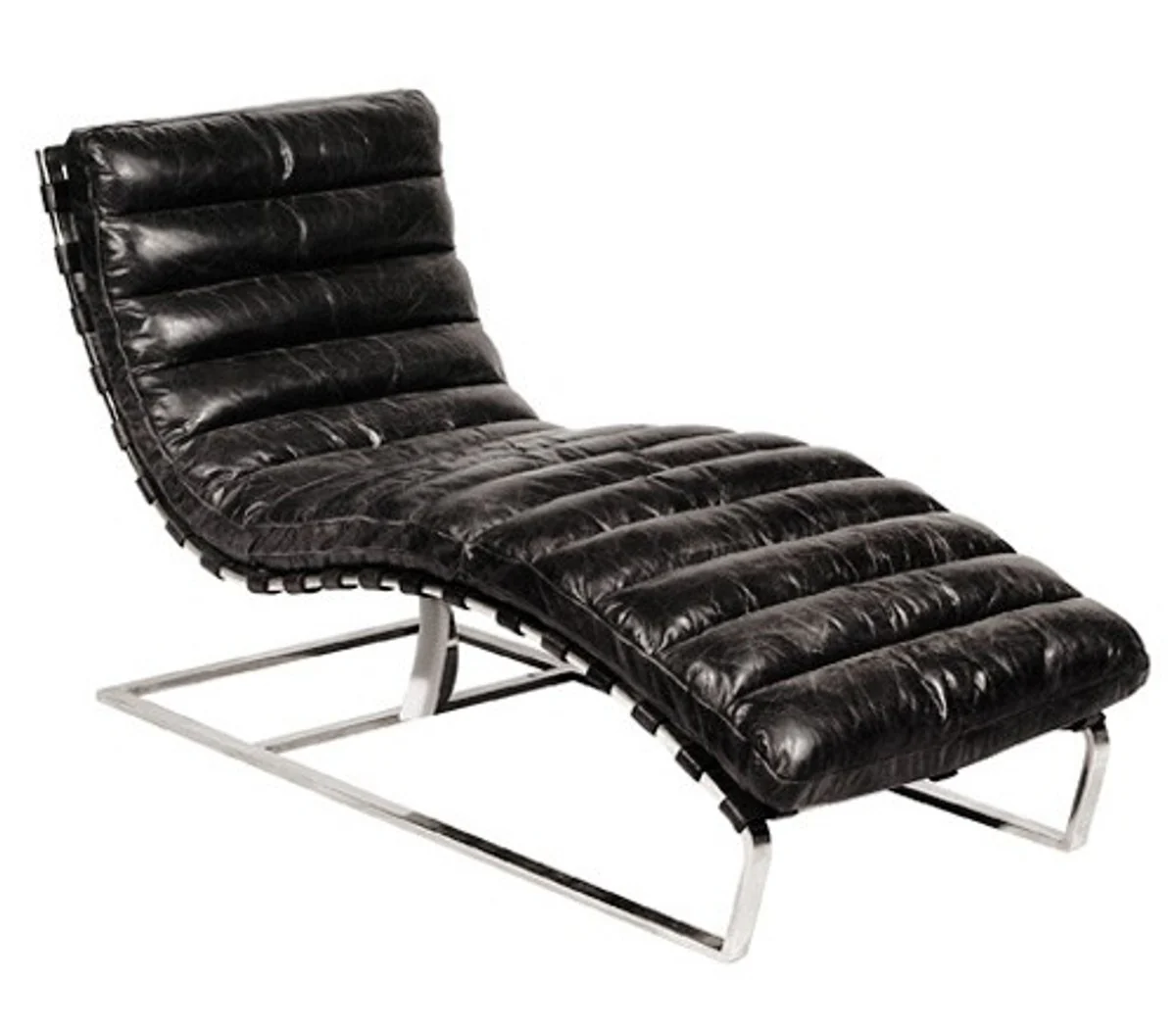 Luxury Genuine Leather Vintage Oviedo Lounger / Armchair Black - Leather Armchair Art Deco Lounge Relax Armchair