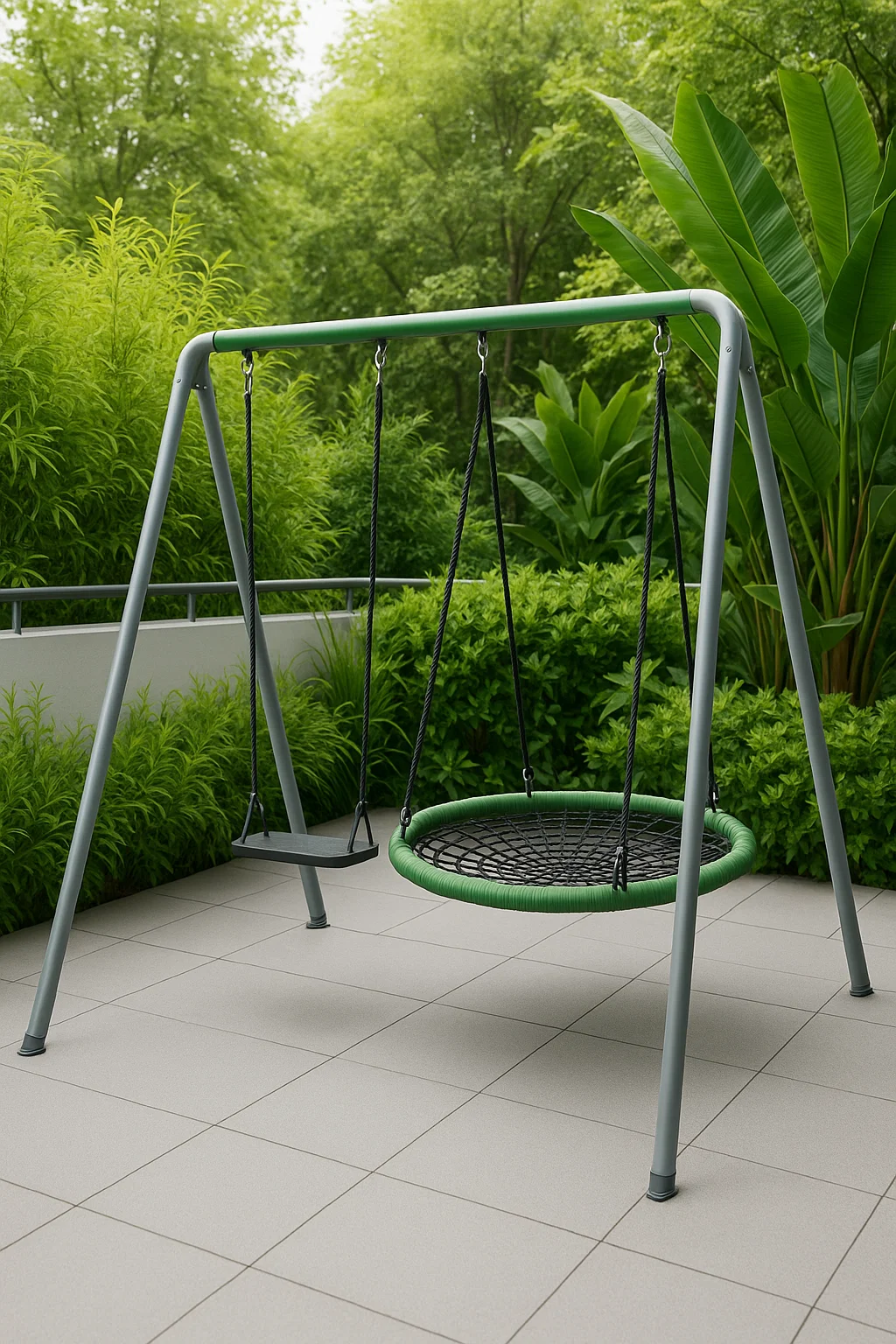 Doppelschaukel mit nestartigem Sitz, grünes Metall, für den Außenbereich, 240 x 180 x 200 cm zsRYFXTu83kP