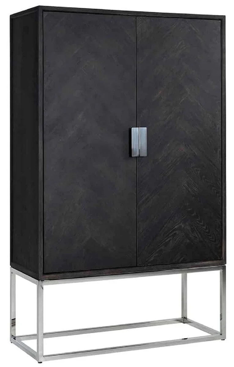 Luxury bar cabinet black / silver 108 x 45 x H. 175 cm - solid wood cabinet with 2 doors - living room furniture - bar furniture - hotel furniture - luxury collection