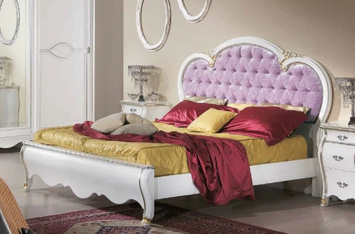 Luxury Baroque double bed purple / white / gold - Magnificent solid wood bed in Baroque style - Baroque bedroom & hotel furniture - Luxury quality - Made in Italy
