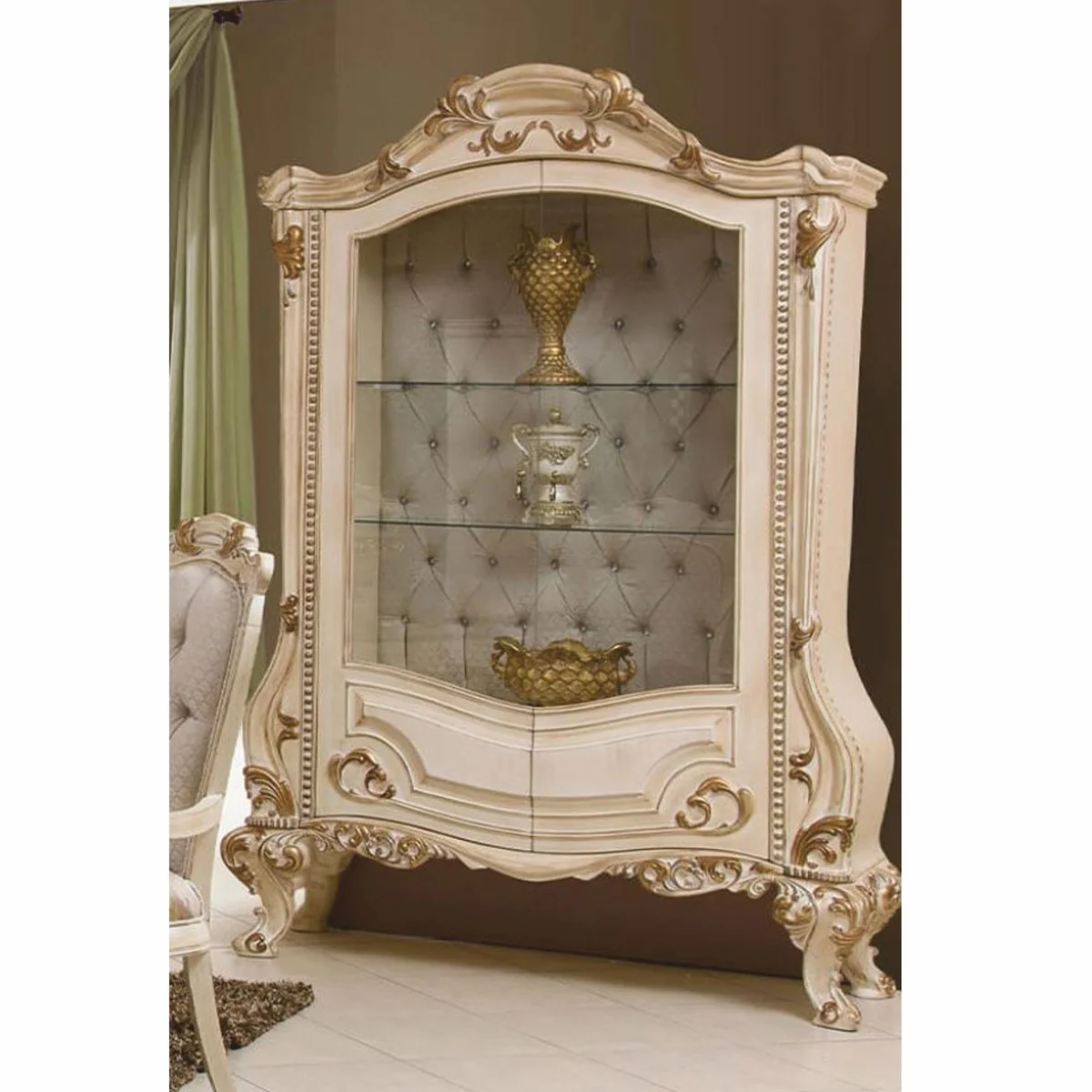Luxury baroque display cabinet cream / gold / gray H. 220 cm - Baroque furniture
