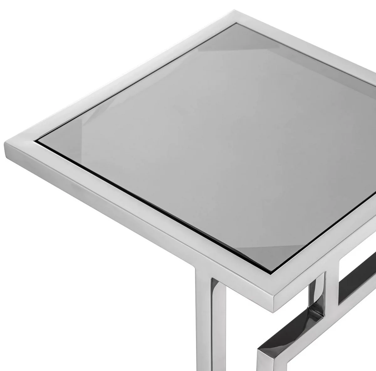 Luxury side table silver / gray 33 x 33 x H. 60 cm - stainless steel table with glass top - living room furniture - luxury furniture - luxury furnishings - luxury interior