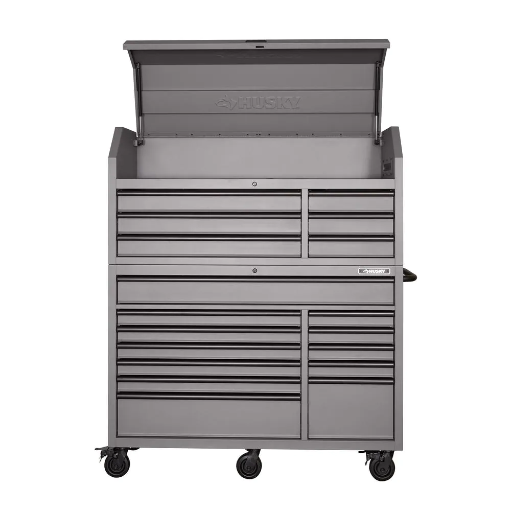 Oh Gott, 56. W 18-DRAWER COMBINATION TOOL CHEST UND CABINET SET, MATTE GRAY