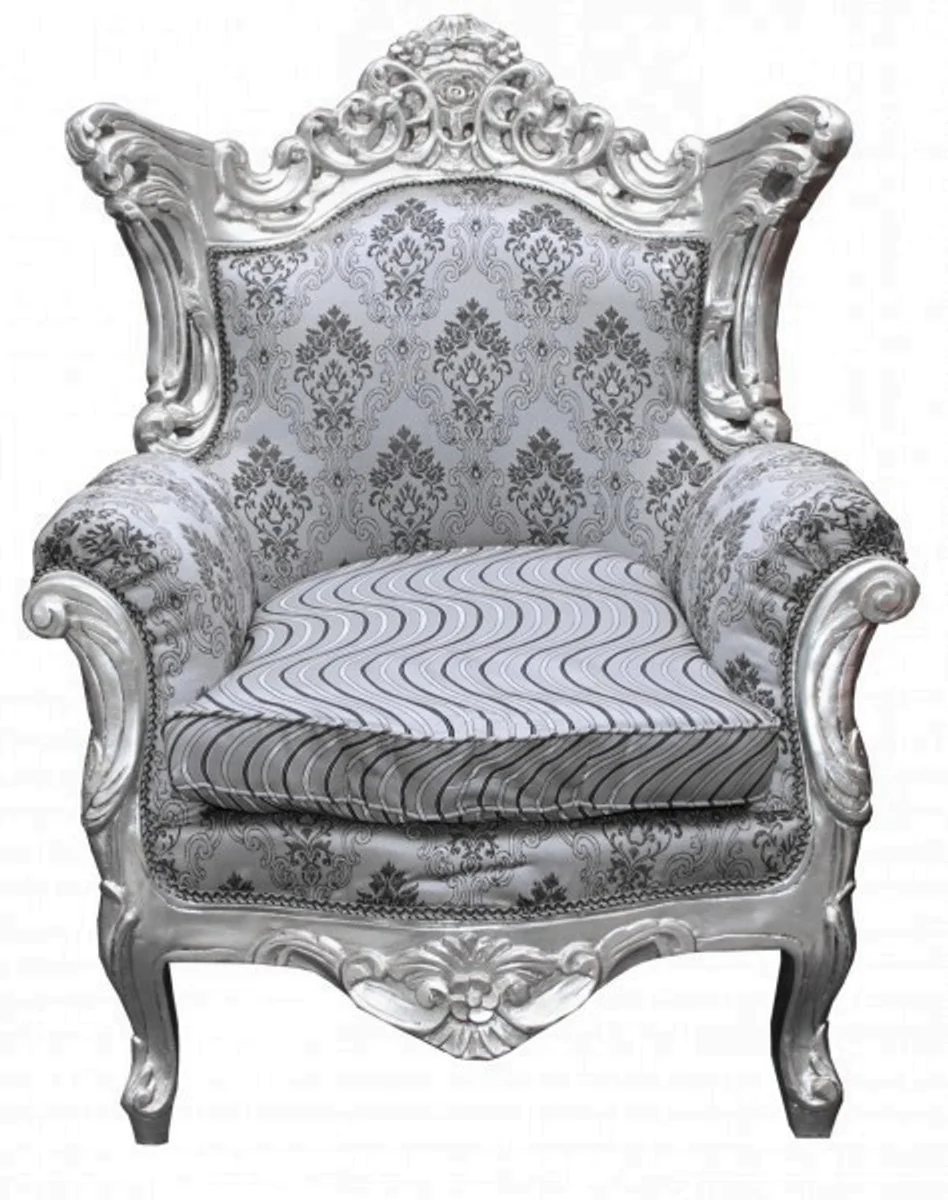 Barock Sessel Al Capone Silber Muster / Silber Möbel Antik Stil