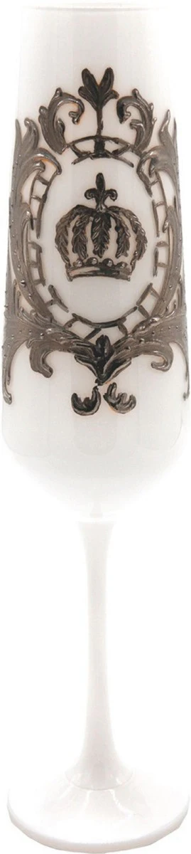 Pompöös by luxury baroque champagne glass with elegant platinum coating white / silver Ø 6 x H. 25 cm - Pompöös champagne glass designed by Harald Glööckler - luxury champagne glasses