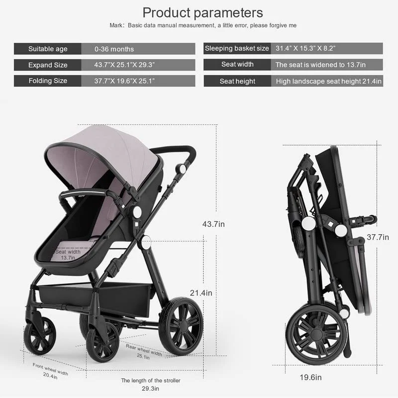 Kinderwagen für Neugeborene, wendbarer Stubenwagen für Kleinkinder, zum luxuriösen Vista-Sitz für Kleinkinder für Jungen und Mädchen, kompakter Einzel-All-Terrain-Kinderwagen, Kinderwagen-Abdeckung, Getränkehalter, Netz …