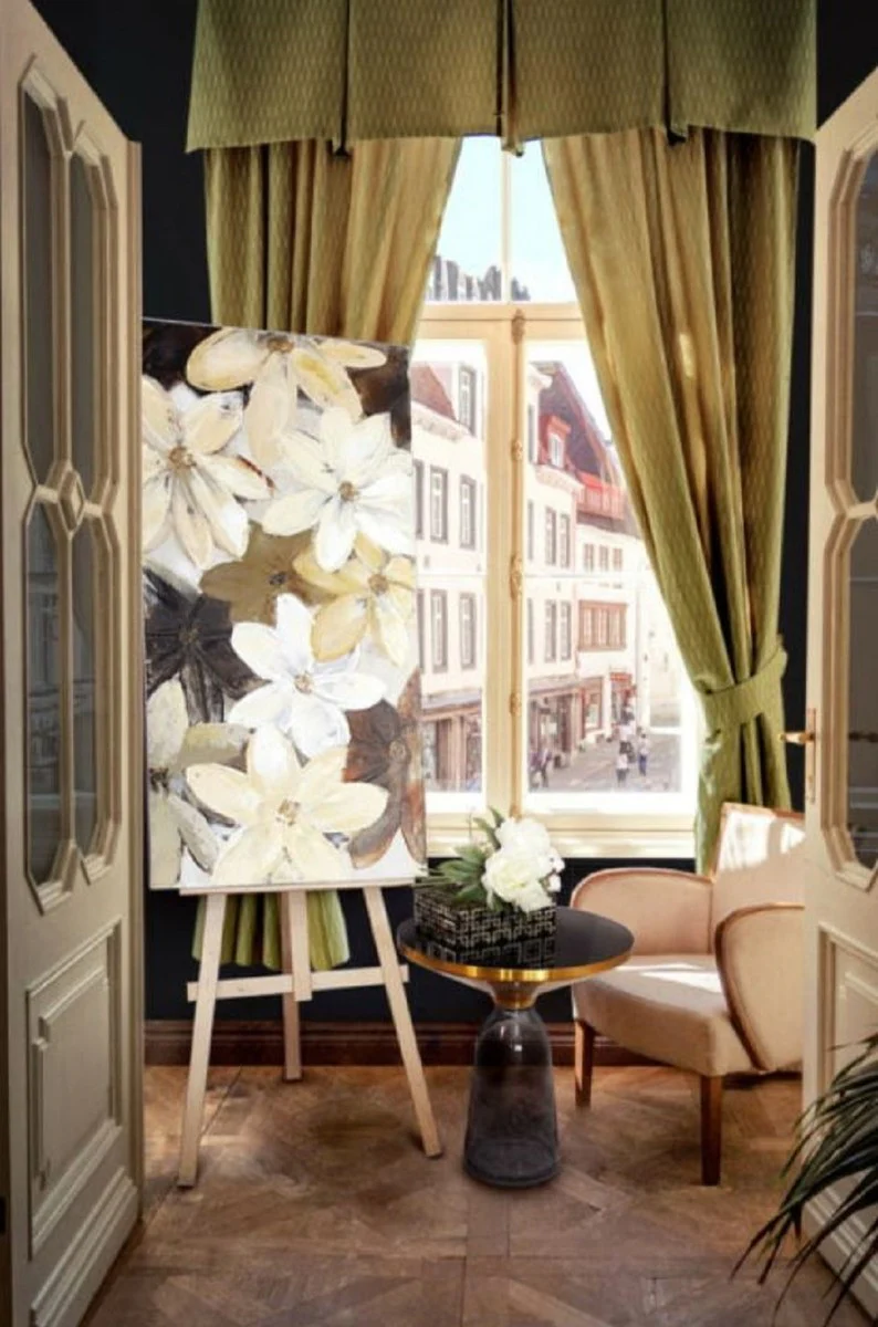 Luxury side table black / gray / gold Ø 50 x H. 53 cm - Round glass table - Modern living room furniture