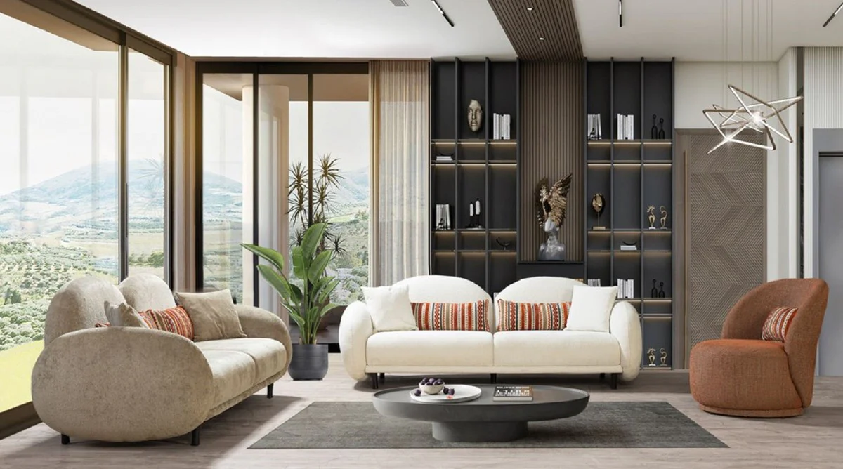 Luxury sofa white / black 230 x 100 x H. 85 cm - living room sofa - living room furniture - luxury furniture - luxury furnishings