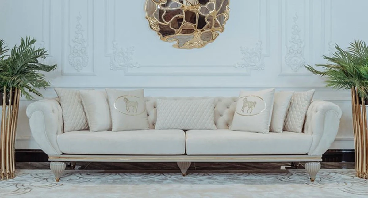 Luxury Art Deco Living Room Sofa Cream / Gray / Gold - Art Deco Living Room Furniture - Luxury Collection