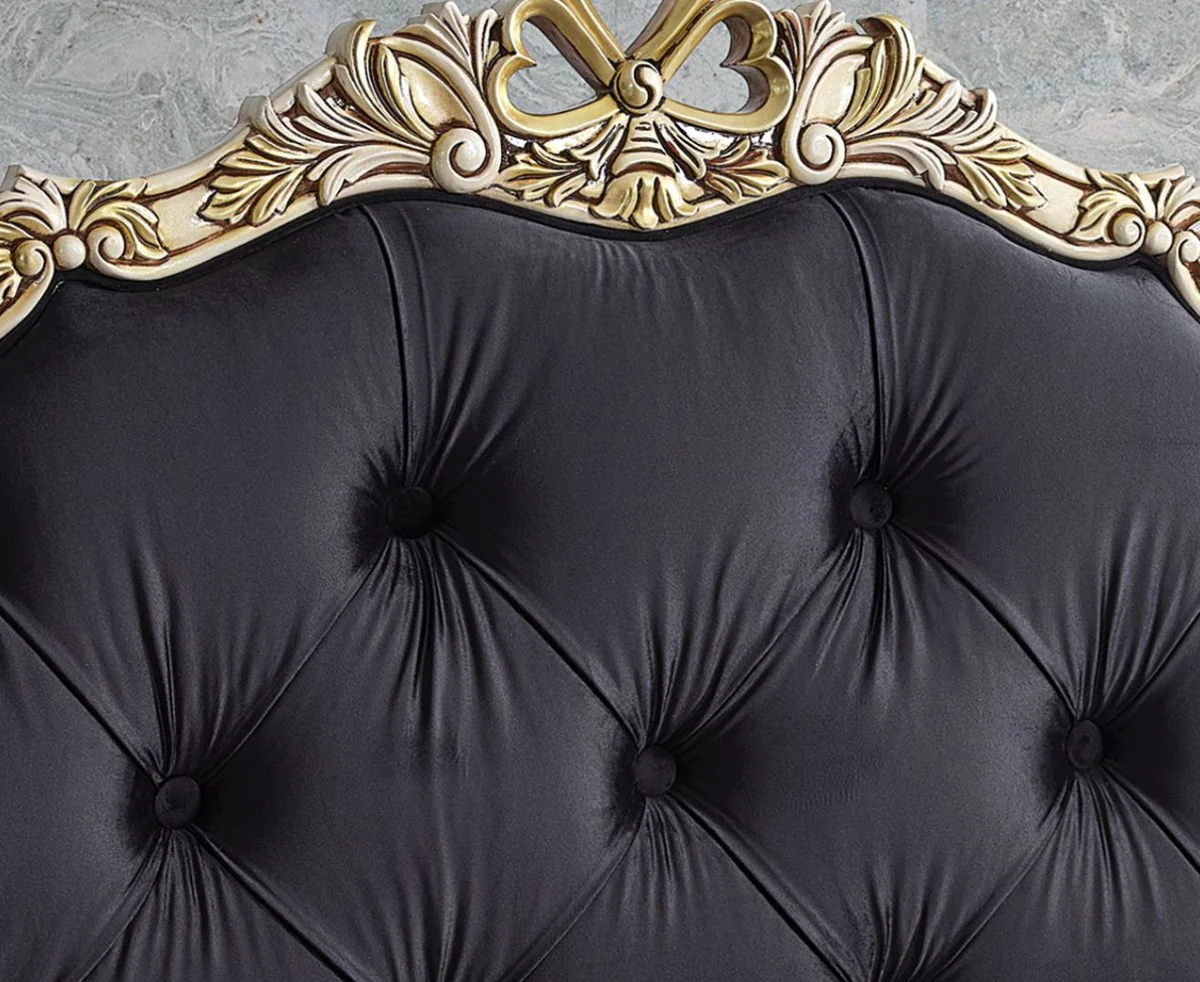 Luxury Baroque Bedroom Furniture Set Black / Cream / Gold - Various Sizes - 1 Baroque Double Bed & 2 Baroque Nightstands - Baroque Bedroom & Hotel Furniture