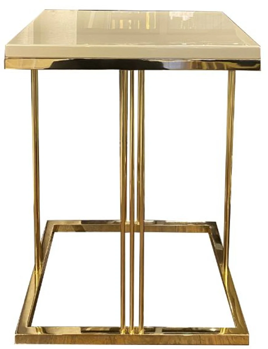 Luxury side table cream / gold 50 x 50 x H. 65 cm - Elegant table with glass top - Luxury quality - Living room furniture
