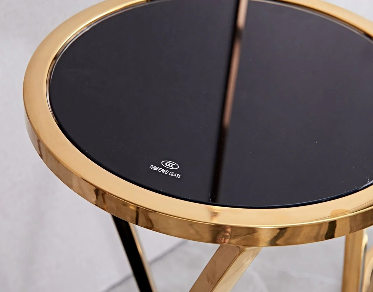 Luxury side table gold / black Ø 35 x H. 90 cm - Round stainless steel flower table with tinted glass tops - Living room furniture - Luxury furniture