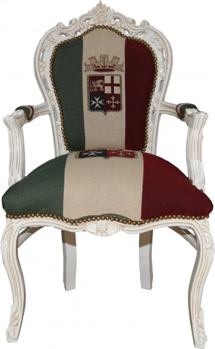 Baroque dining room chair with armrests Italy / white - antique style