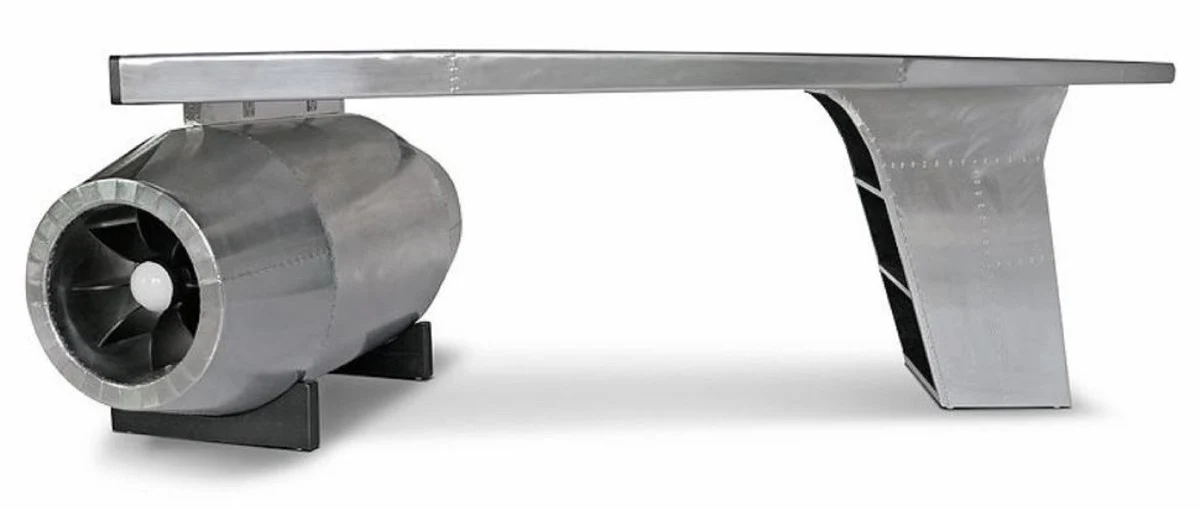 Vintage aviator desk silver 230 x 120 x H. 80 cm - aluminum airplane design office table - aluminum airplane office furniture
