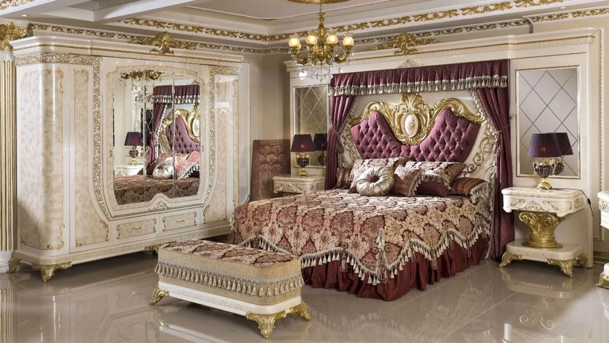Luxury baroque bedroom wardrobe white / beige / gold - magnificent solid wood wardrobe in baroque style - baroque bedroom & hotel furniture - noble & magnificent