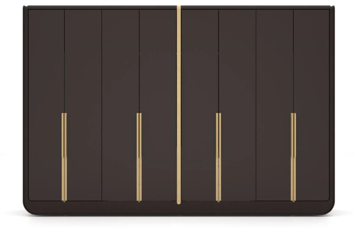 Luxury bedroom wardrobe black / beige / brass 350 x 60 x H. 238 cm - solid wood wardrobe with 8 doors - bedroom furniture - hotel furniture - luxury furniture