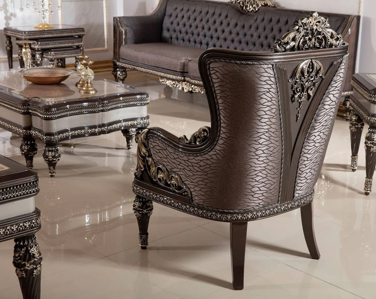 Luxury baroque coffee table gray / dark brown / gold - magnificent solid wood living room table in baroque style - baroque living room furniture - noble & magnificent