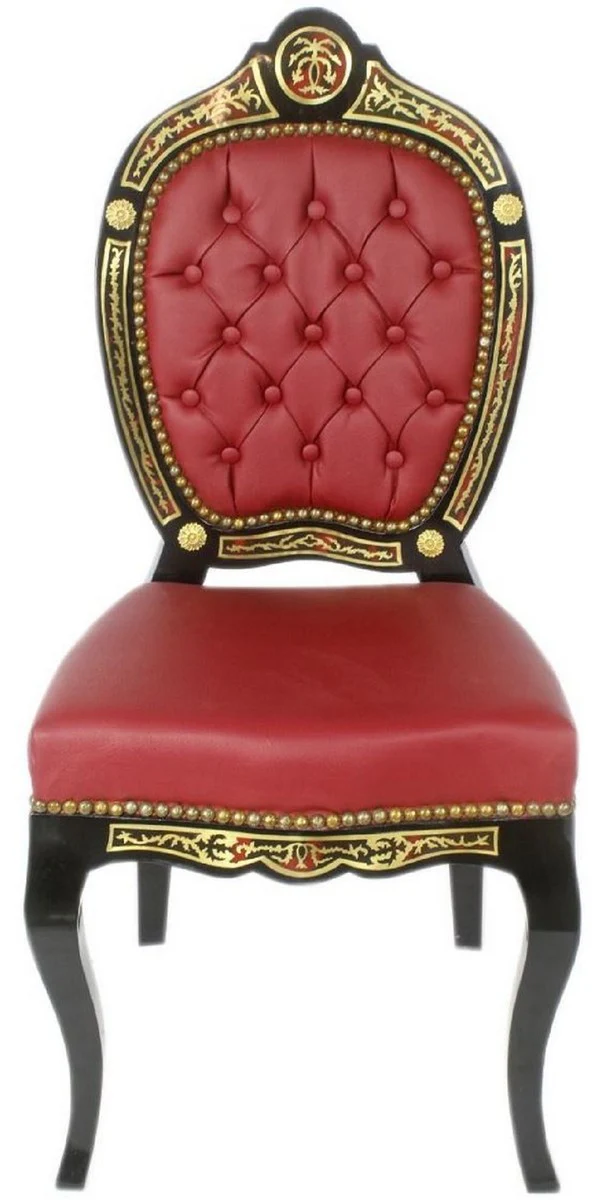 Baroque Boulle dining room chair red / black / gold 50 x 50 x H. 105 cm - Baroque dining room furniture