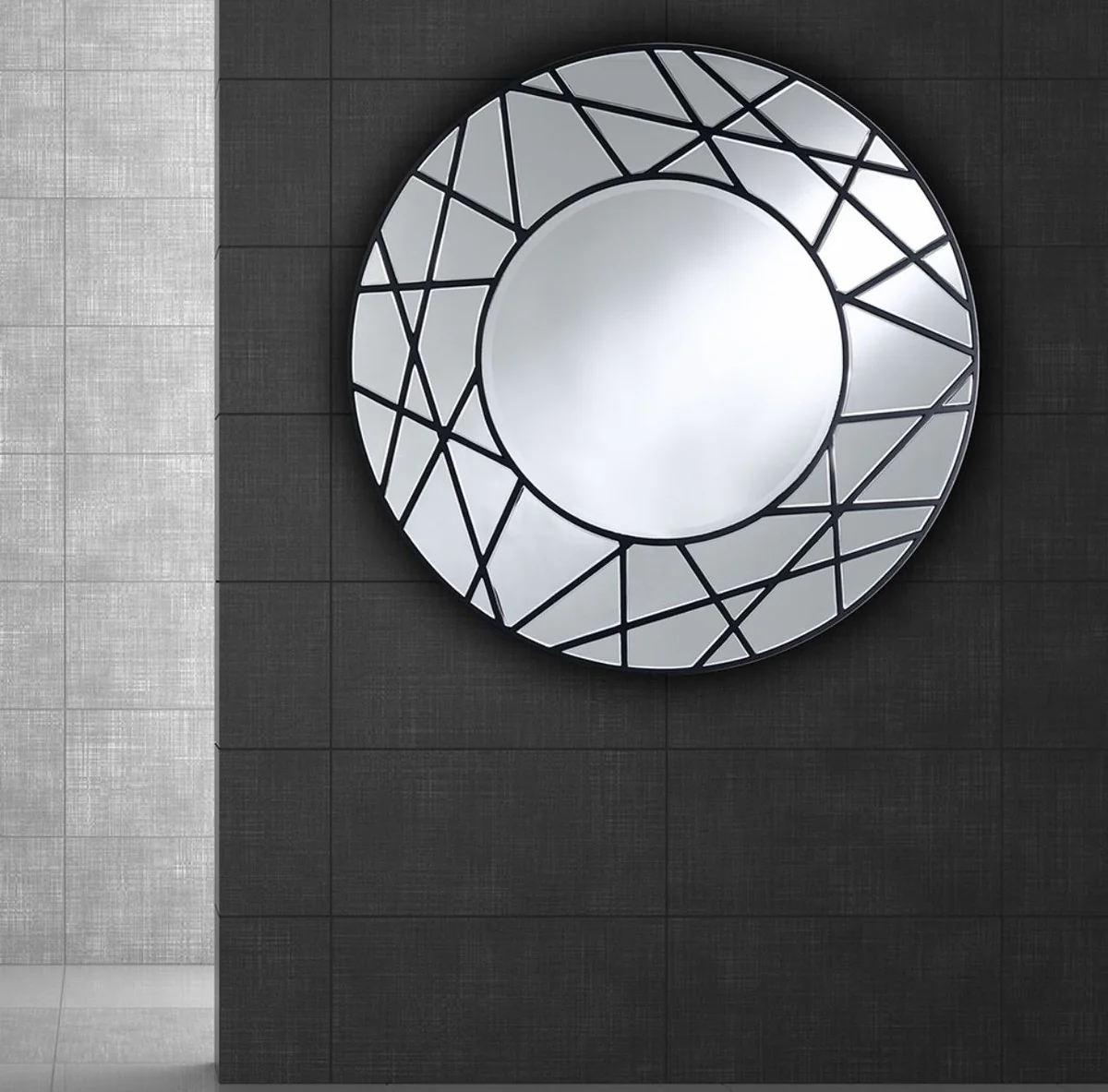 Designer mirror black Ø 102 cm - luxury living room wall mirror