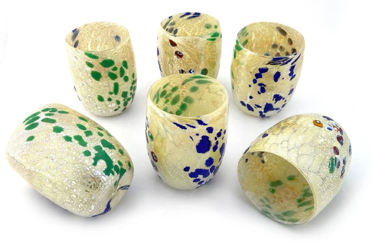 Luxury Murano crystal glass water glasses set of 6 white Ø 8 x H. 10.5 cm - Made in Italy