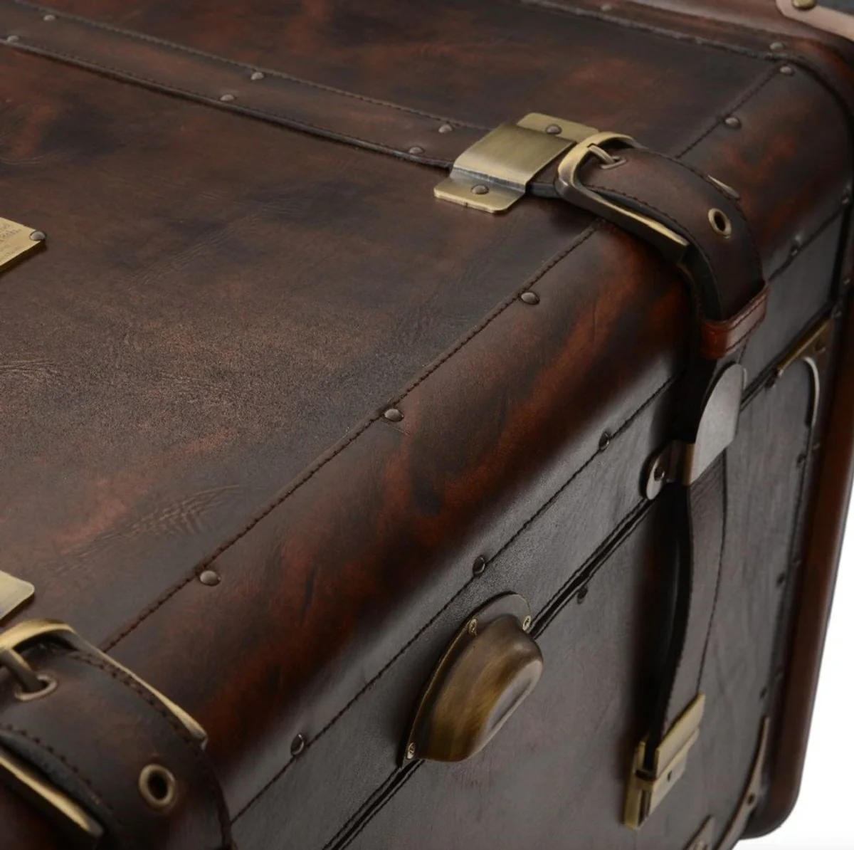 Luxury leather minibar in suitcase look dark brown / black / brass 45.5 x 45.5 x H. 73 cm - real leather minibar - bar furniture - real leather furniture - luxury furniture in suitcase look