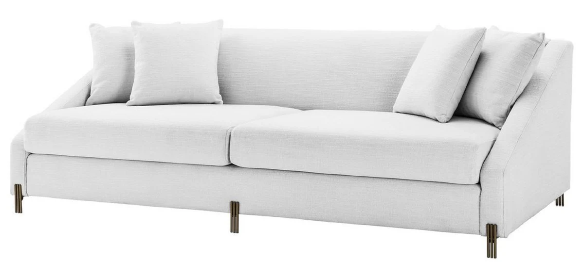 Luxury sofa white / brass 223 x 94 x H. 73 cm - Living room sofa with 4 cushions - Luxury furniture