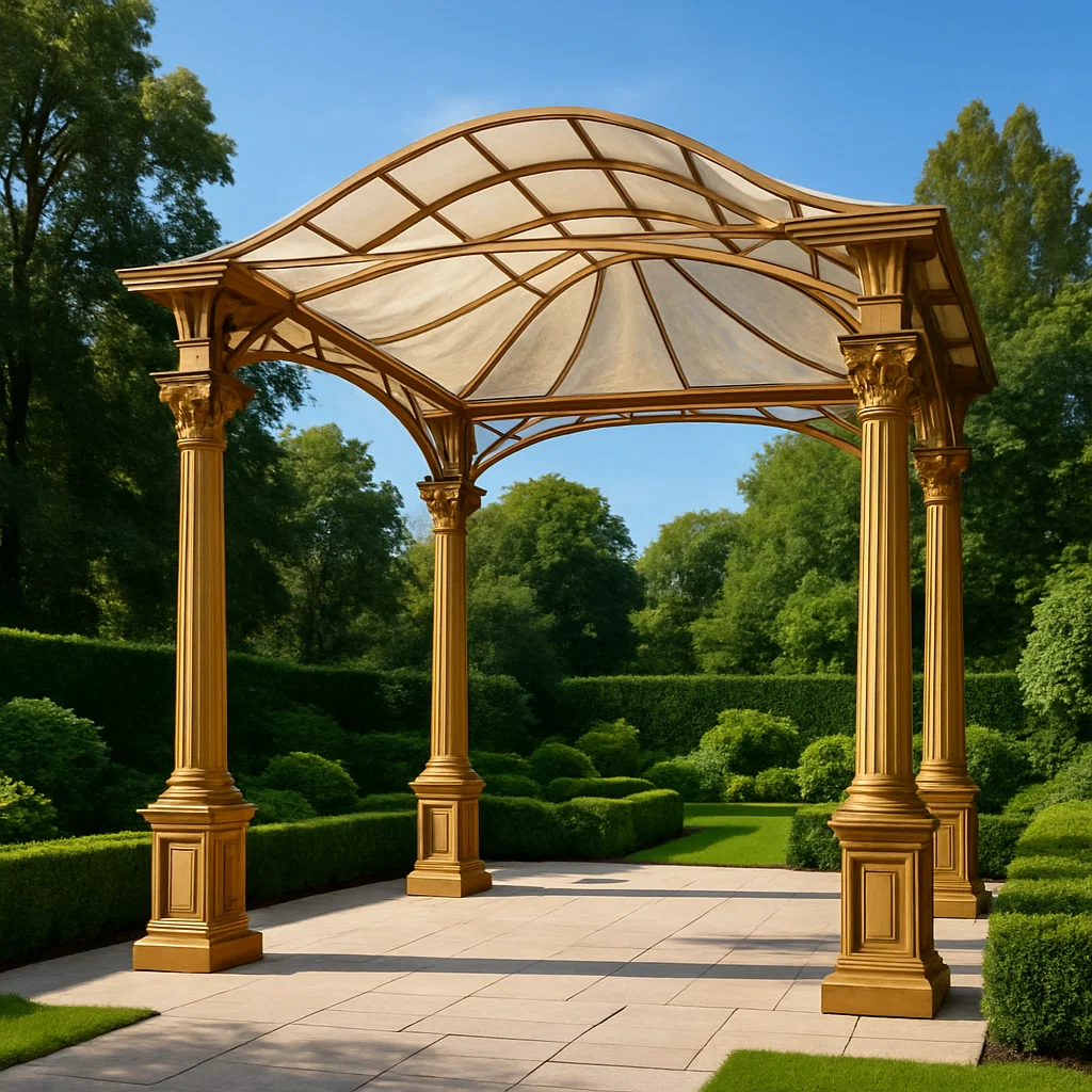 Gartenpergola aus Holz – Goldfarben – für den Außenbereich – 400 cm lang x 260 cm hoch x 380 cm tief (Mcxqngp315RT)