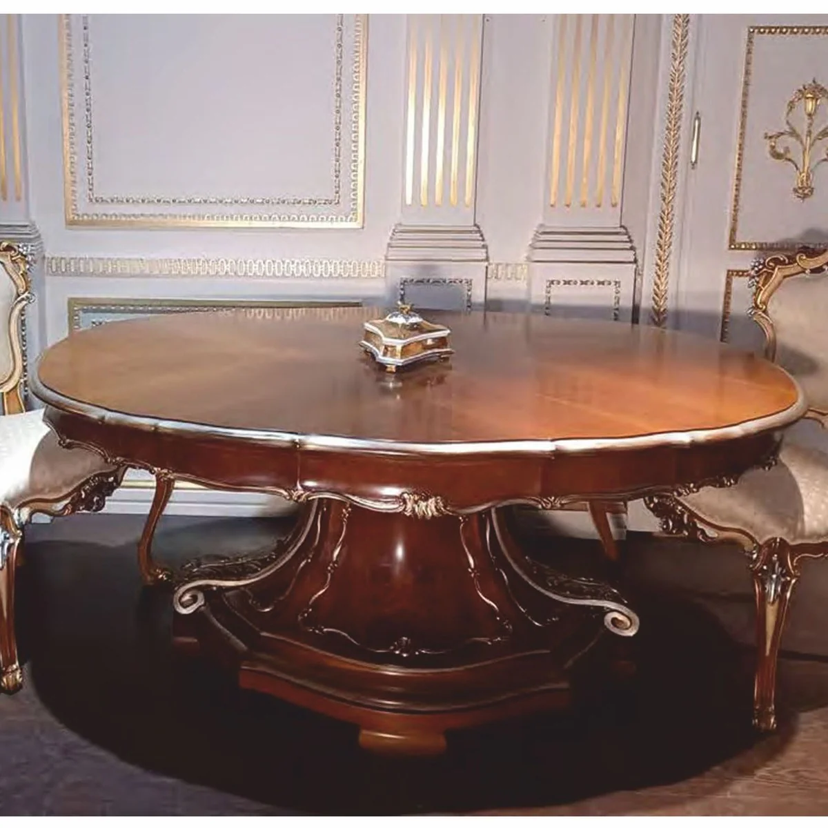 Luxury Baroque Dining Table Brown / Silver 177 cm - Baroque Furniture - Made in Italy