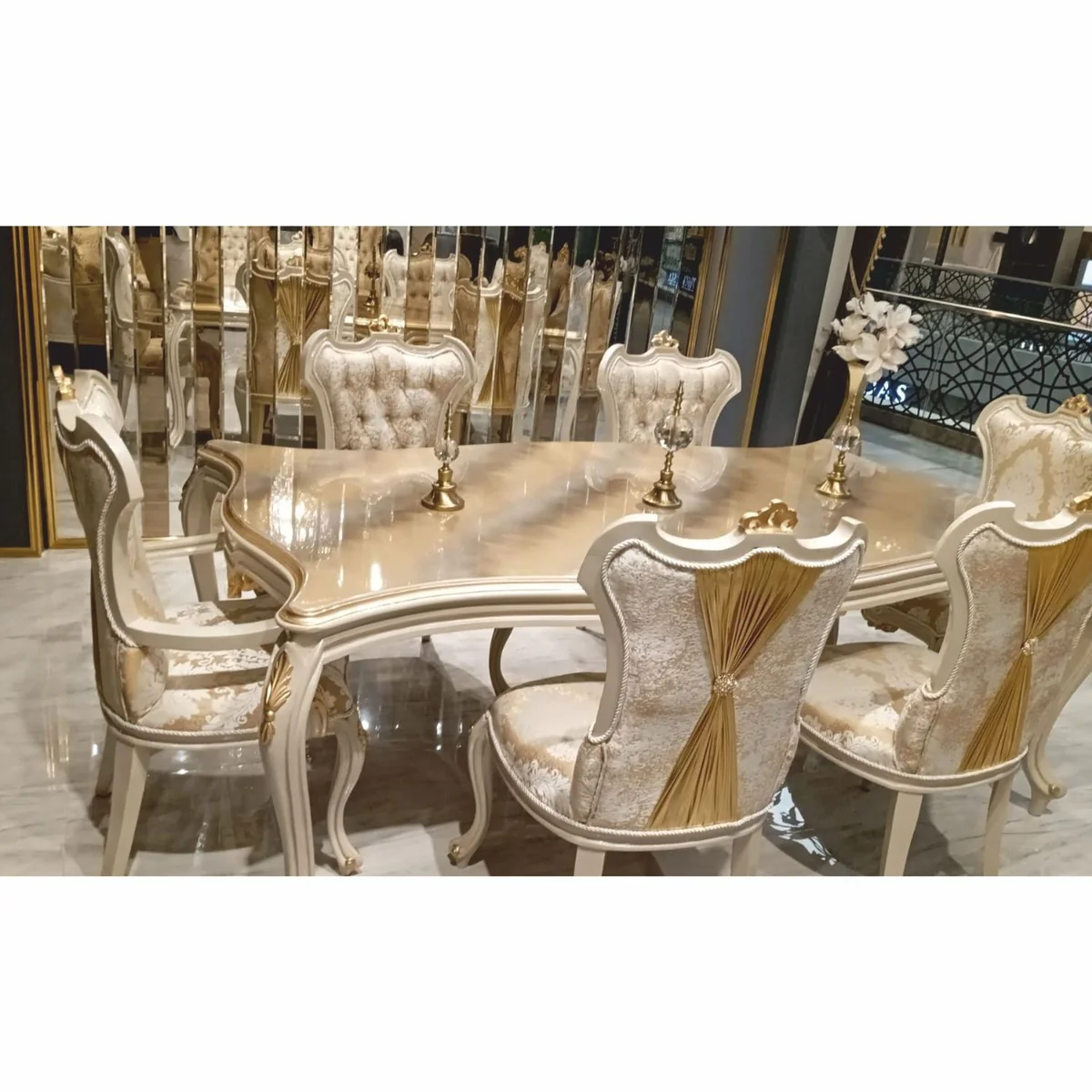 Luxury Baroque Dining Room Chair Gold / White / Gray / Gold H. 110 cm - Baroque Dining Room Furniture